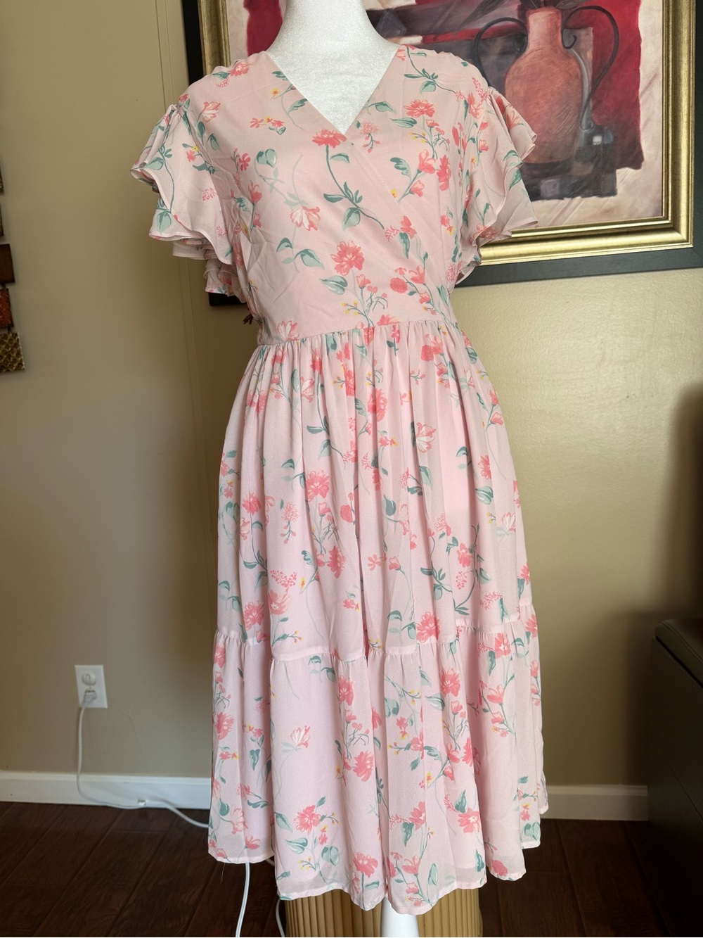 Rachel Parcell Blush Pink Floral Wrap Midi Dress